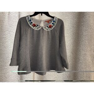 ModCloth Embroidered Peter Pan Collar Sweater Gray Floral Roses 1X